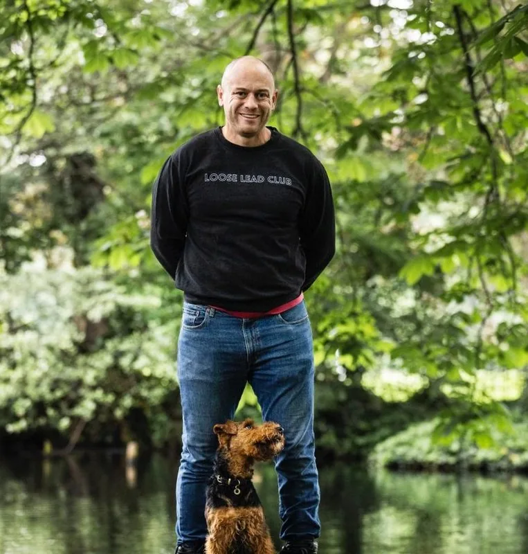 Paul Wilson, specialist dog trainer and behaviourist for reactive dogs, with his Welsh Terrier Reggie